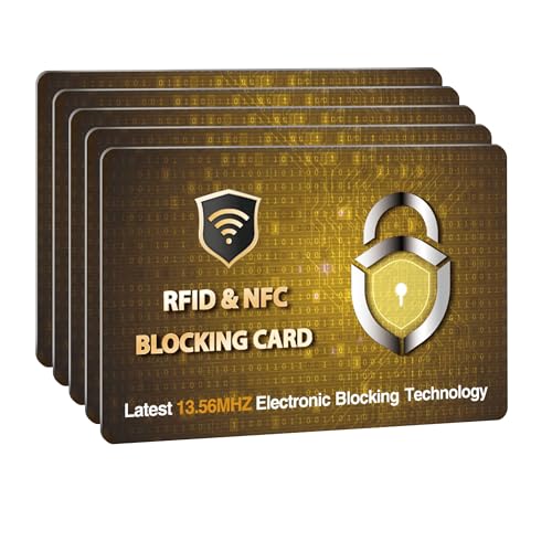 SaiTech IT 5 Pack RFID Blocking Card for Credit Debit ID Card, Golden PL | Slim Anti-Theft Contactless NFC RFID Blocker Protector, Easily Fit into Wallet and Purse, for Men & Women - color: Golden PL