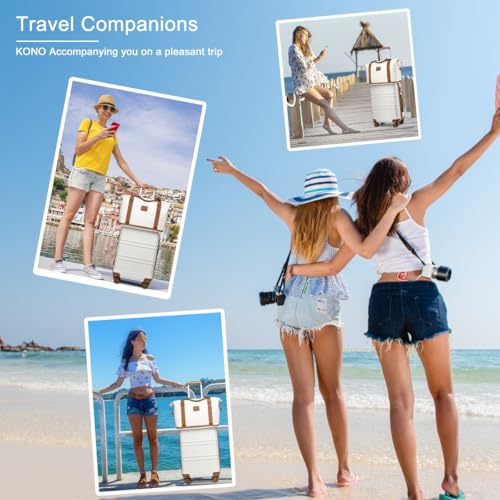 Kono Luggage Set 4 Piece Carry On Hardside Luggage with Spinner Wheels - color: Cream White, size: 12+20-inch/Db/Tb