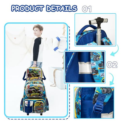 Meetbelify Kids Rolling Backpack with Wheels for Boys Rolling Backpacks with Lunch Box for Elementary School Students 3 in 1 Travel Luggage Suitcase for Boys Age 8-10 - color: Boy 06