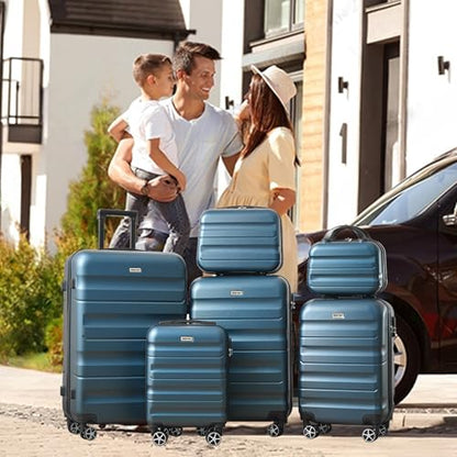Merax Luggage Sets 6 Piece Hardshell ABS Suitcases with 8 Silent Spinner Wheels Durable and Lightweight Travel Luggage for Family Trips Ink Blue - color: Ink Blue, style: 6-piece Set