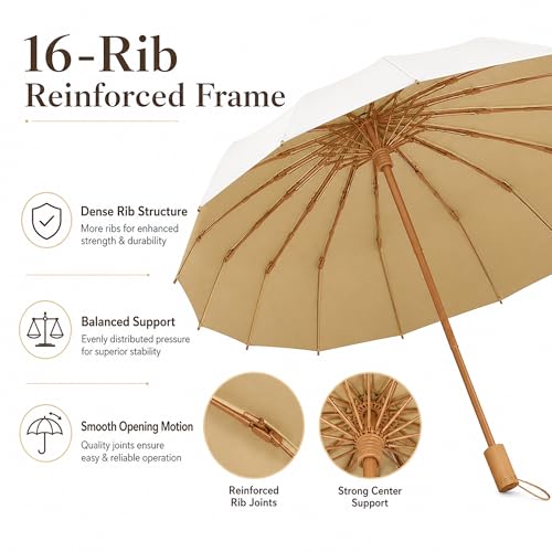Compact Travel Umbrella with UPF 50+ UV Protection - color: Ceamy white