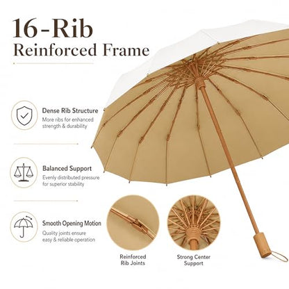 Compact Travel Umbrella with UPF 50+ UV Protection - color: Ceamy white