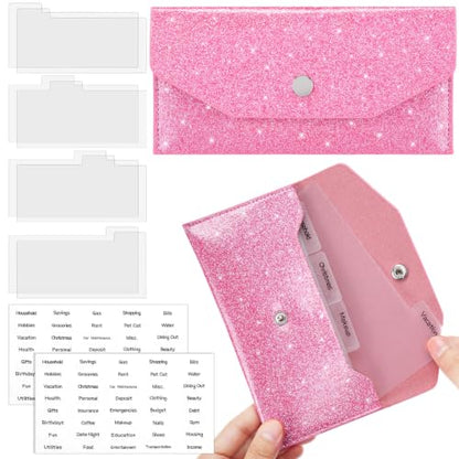 Frienda Cash Envelope Wallet Budget 8 Dividers, Pink, Glitter - color: Pink, style: Glitter