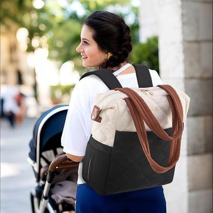 LOVEVOOK Diaper Bag Backpack,Diaper Bag Tote for Mom Dad with Changing Pad,Insulated Pockets, Convertible Mom Backpack with Pacifier Case（Black & Brown） - color: Black & Brown