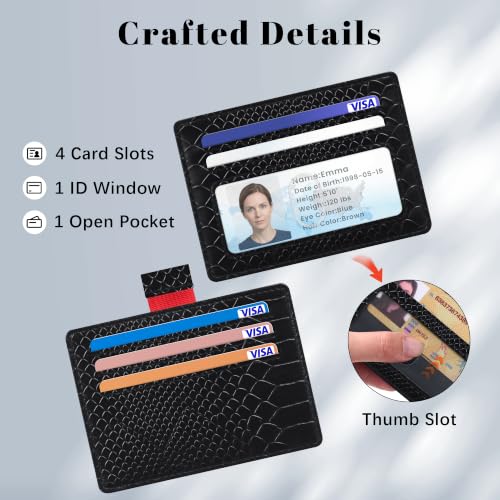 Airkit Small Slim ID Case, Womens Credit Card Holder Wallet, RFID Sleeve - color: Black Crocodile