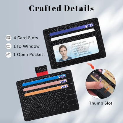 Airkit Small Slim ID Case, Womens Credit Card Holder Wallet, RFID Sleeve - color: Black Crocodile