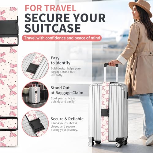 Luggage Strap for Suitcases Adjustable Travel Belt with Quick Release Buckle, Cute Travel Accessories for Suitcase Strap Cute Bow - color: Cute Bow
