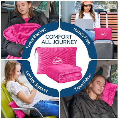 BEDELITE Travel Blanket with Bag, Jacquard Fleece Blanket 65"x40", Hot Pink - color: Hot Pink