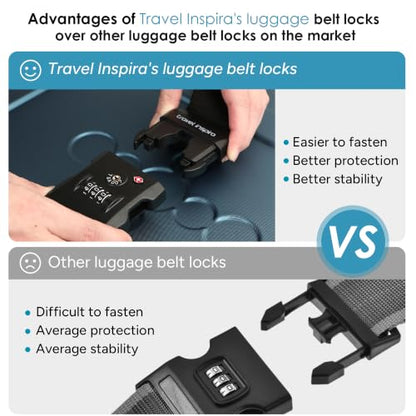 Travel Inspira 2 Pack Luggage Straps for Suitcases with TSA Lock - color: black