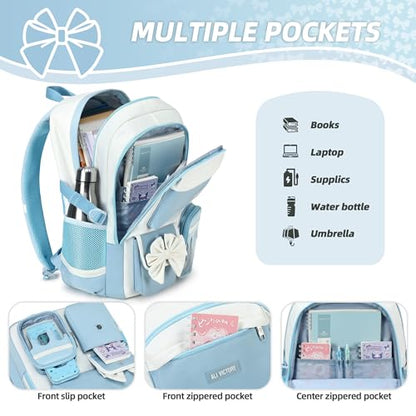 Backpack for Girls, Cute Girls Backpack with Lunch Bag Pencil Case - color: Blue