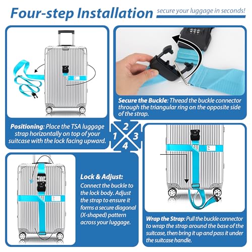 TSA Approved Luggage Straps with Combination Lock, Cross Blue - color: Cross Blue