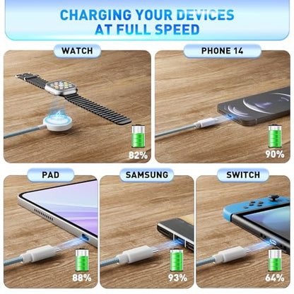 Rose Tattoo 3 in 2 USB C Charging Charger Cable Compatible with Apple Watch - color: Blue