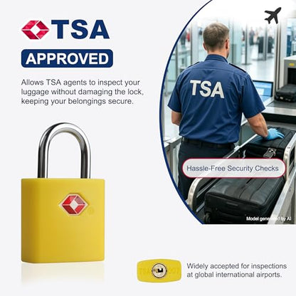 TSA Locks for Luggage, Keyed Alike Luggage Locks TSA Approved 4 Pack, Small Padlock with Key, Padlocks with Keys for Suitcase, Backpack, Bag Zipper, Tool Box, Case, Travel Essentials - color: Yellow