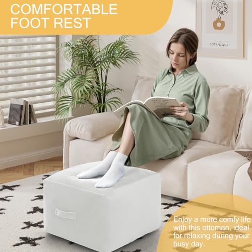 MeMoreCool Square Pouf Ottoman Foot Rest 20x20x15 Inches, Off-White - color: Striped Off-white