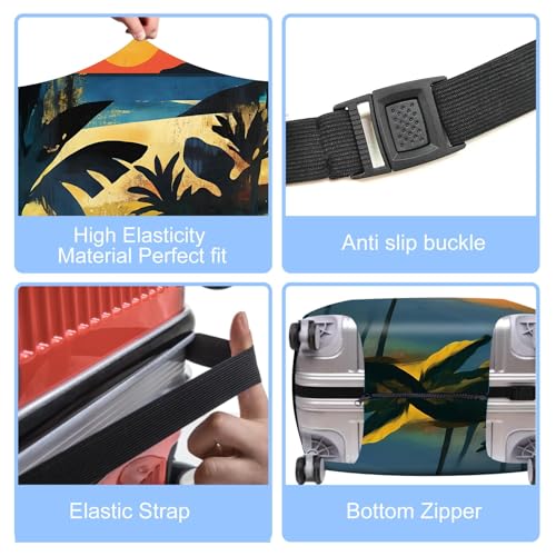 Tropical Sunset Luggage Cover – Stretchable Suitcase Protector with Beach, Palm Tree & Sunset Design – Fits 24-26 Inch Luggage – Durable & Scratch-Resistant Travel Cover with Zipper Access,M - color: 33, size: M(24"-26" Suitcase)