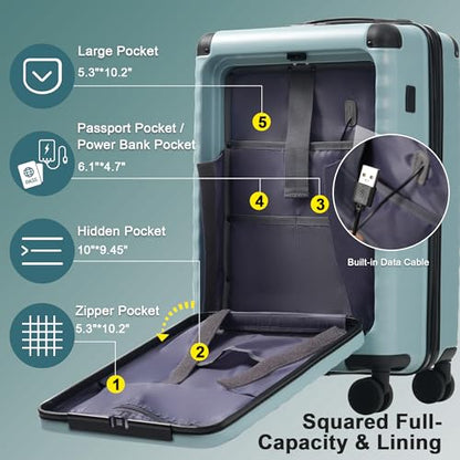 Merax Hardside Luggage Set,5 Piece Front Opening Suitcase Set.Light Blue - color: Light Blue, size: 5 Piece(20/24/28/DB/TB)