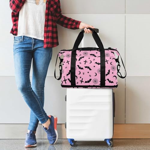 Gothic Pink Travel Duffel Tote with Bats - Sports Weekender Overnight Gym Carry On Hospital Bag for Women & Men - color: Goth 04