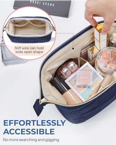 BAGSMART Makeup Bag Travel Toiletry Bag, Wide-open Zipper Pouch, Navy Blue - color: 07-Navy Blue