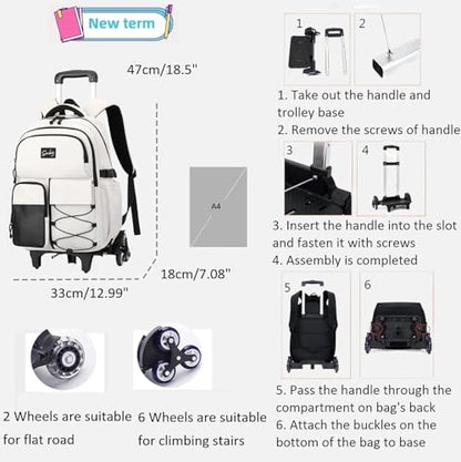 Rolling Backpack for Boys with Wheels Roller Laptop Bookbag for Kids - color: H 2 Wheels-dark Grey
