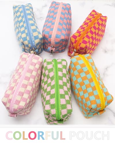 Checkered Makeup Bag for Purse, Small Travel Cosmetic Pouch,Orange Green - color: Orange Green