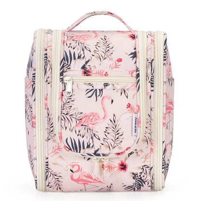 Narwey Hanging Travel Toiletry Bag for Women, Cosmetic Makeup Bag - color: B-Beige Bird, size: Medium