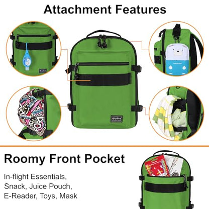 Child's Travel Backpack for Ages 3-6 | Lightweight Suitcase Style Carry-On | 10L Weekender with Tablet Sleeve & Chest Strap | Green - color: Green