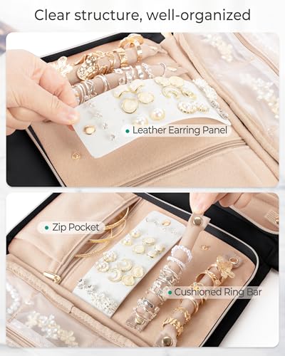 Marscamd Travel Jewelry Case Organizer, Foldable Jewelry Bag, Black - color: Black