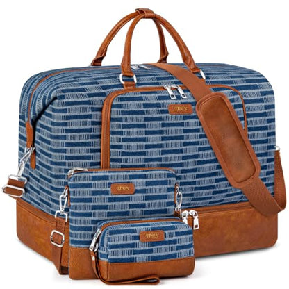 TIBES Travel Weekender Bag for Women, Overnight Bag with Shoe Compartment | 3PCS Large Travel Duffel Bag for Gym, Travel, Hospital, Business Trip, Carry On Tote, Wet & Dry Separation, Water Resistant - color: T-Dark Blue