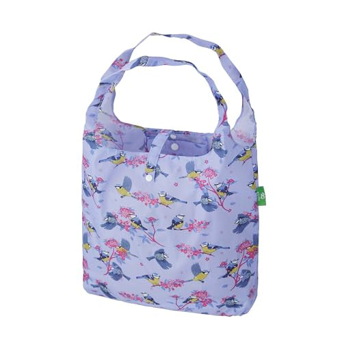 ECO CHIC Foldable Reusable Grocery Bags - Lightweight, Recycled & Reusable Shopping Bag - Waterproof Packable Tote - color: Blue Tits Lilac