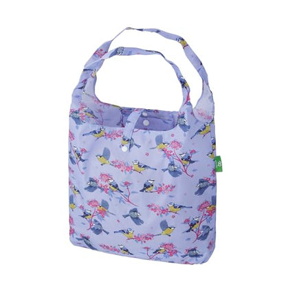 ECO CHIC Foldable Reusable Grocery Bags - Lightweight, Recycled & Reusable Shopping Bag - Waterproof Packable Tote - color: Blue Tits Lilac