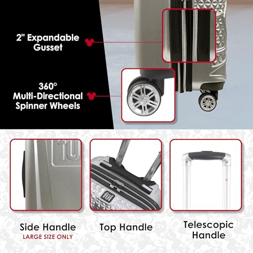 FUL Disney Mickey Mouse 30 Inch Rolling Luggage, Hardshell Suitcase with Spinner Wheels, Silver - color: Mickey Mouse - Silver, size: 30 Inch
