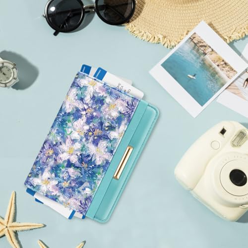 Coco Rossi Passport Holder for Travel Women Slim RFID Passport Cover Wallet - color: Blue Flower