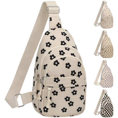 ELONGRIVER Corduroy Small Crossbody Bags for Women Teen Girls Trendy | Cute Sling Bag, Functional Cross Body Purses for Travel Hiking, Black Floral Purse - color: Black Floral