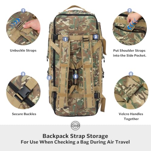 STOVER 45/80/100L U-Zip Rolling Duffel Bag with Wheels, X-Large Durable Travel Duffle + Toiletry Bag, Lay-Flat Opening, Packable w/Shoulder Straps- Use as Luggage or Backpack, Men/Women (Camouflage) - color: U-Zip Voyager Camouflage