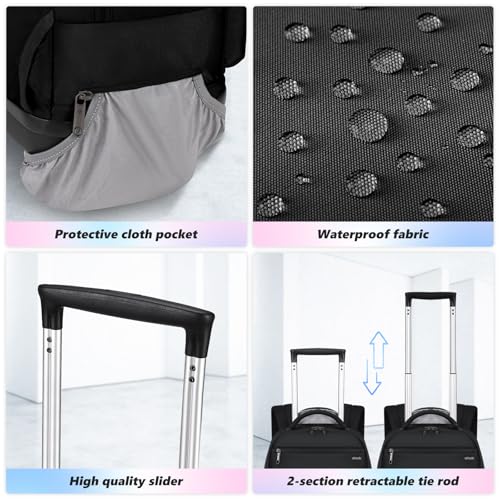 Rolling Backpack with Removable Wheels, 18 inch Computer Laptop Bag Carry on Travel Wheeled Business Backpack for Women Men - color: Black