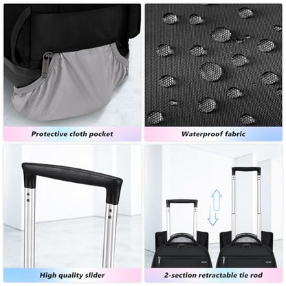 Rolling Backpack with Removable Wheels, 18 inch Computer Laptop Bag Carry on Travel Wheeled Business Backpack for Women Men - color: Black