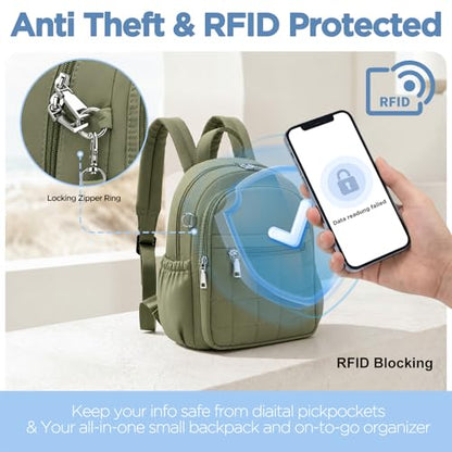 Mini Backpack for Women, Anti Theft RFID Small Travel Backpack - color: Green