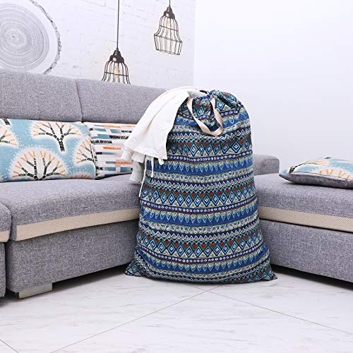 Extra Large Laundry Bag with Drawstring and Handle, Heavy Duty Travel Dirty Clothes Bag for Laundromat and Household, Durable Rip-Stop Laundry Hamper Liner, 22 Patterns(28 x 40 Inch) by SANFERGE - color: Blue Geometry