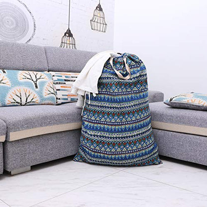 Extra Large Laundry Bag with Drawstring and Handle, Heavy Duty Travel Dirty Clothes Bag for Laundromat and Household, Durable Rip-Stop Laundry Hamper Liner, 22 Patterns(28 x 40 Inch) by SANFERGE - color: Blue Geometry