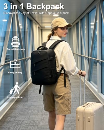Capolo Travel Laptop Backpack Women Men Personal Item Weekender Travel Bag - color: Black, size: Small