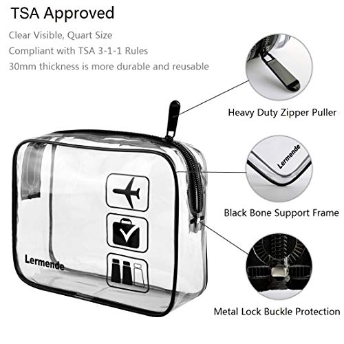 Lermende Clear Toiletry Bag TSA Approved Quart Size Travel Carry On - 2Pcs - color: Black, size: 2 Pack