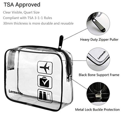 Lermende Clear Toiletry Bag TSA Approved Quart Size Travel Carry On - 3Pcs - color: Black, size: 3 Pack