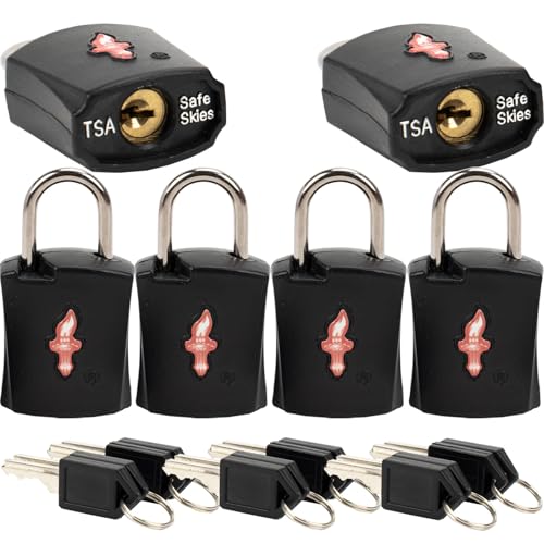 TSA Keyed Alike Luggage Lock 6-Pack Black – Family Travel Set - color: 004S 6PACK BLACK