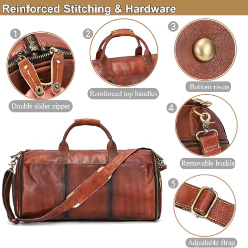 Genuine Leather Convertible Garment Duffle Bag for Men, 2 in 1 Suit Travel Bag with Shoe Compartment, Business Trip Weekender Overnight Bag, Brown - color: 01 Wiped Coffee Brown