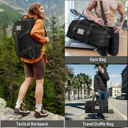 Gym Bags for Men, Large Tactical Duffle Bag with Shoe Compartment - color: Black, size: Large
