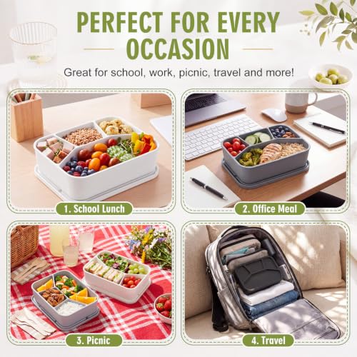 Ziliny 4 Pcs Silicone Bento Box Reusable Lunch Container Smooth Leak Proof Lunch Box Rectangle Bento Boxes for Adult Work Travel Food Meal Compartment Storage (Modern Monochrome) - color: Modern Monochrome
