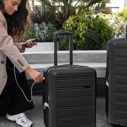 Travel Select Snowcreek Hardside Expandable Spinner Luggage Set w/USB Port, Black, 2-Piece - color: Black, size: 2 Piece Set