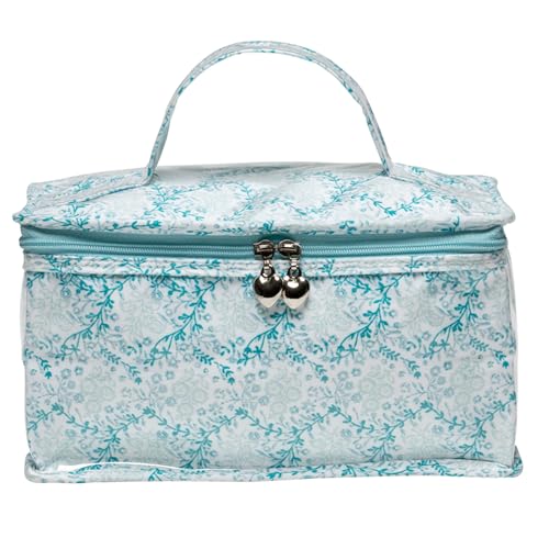 Vanity Bag/Train Case - Water-Resistant, PVC-Lined, Easy to Clean, Compact & Travel Ready Makeup Organizer - Aqua Trellis Print - color: Aqua Trellis, size: Large Vanity/Train Case