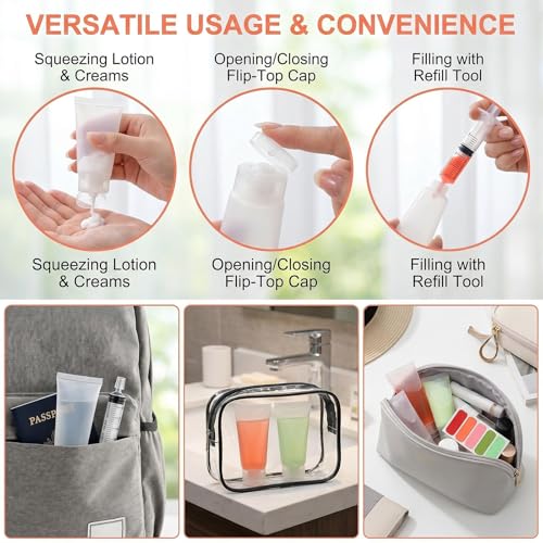 12 Pack 30ml/1oz Travel Bottles, Clear Flip Cap Squeeze Tubes, Refillable Empty Toiletry Containers with Label Stickers & Filling Tool for Shampoo, Body Wash, Facial Cleanser - size: 30ML/1oz