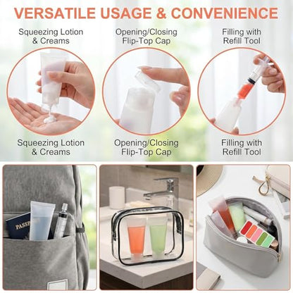 12 Pack 30ml/1oz Travel Bottles, Clear Flip Cap Squeeze Tubes, Refillable Empty Toiletry Containers with Label Stickers & Filling Tool for Shampoo, Body Wash, Facial Cleanser - size: 30ML/1oz